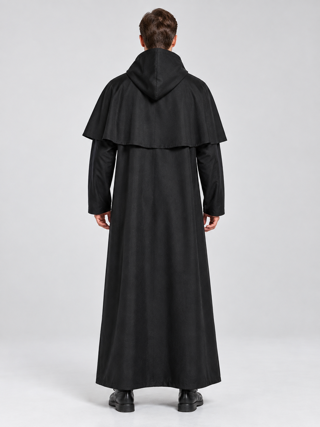 Carnival costume: black hooded cloak with capelet