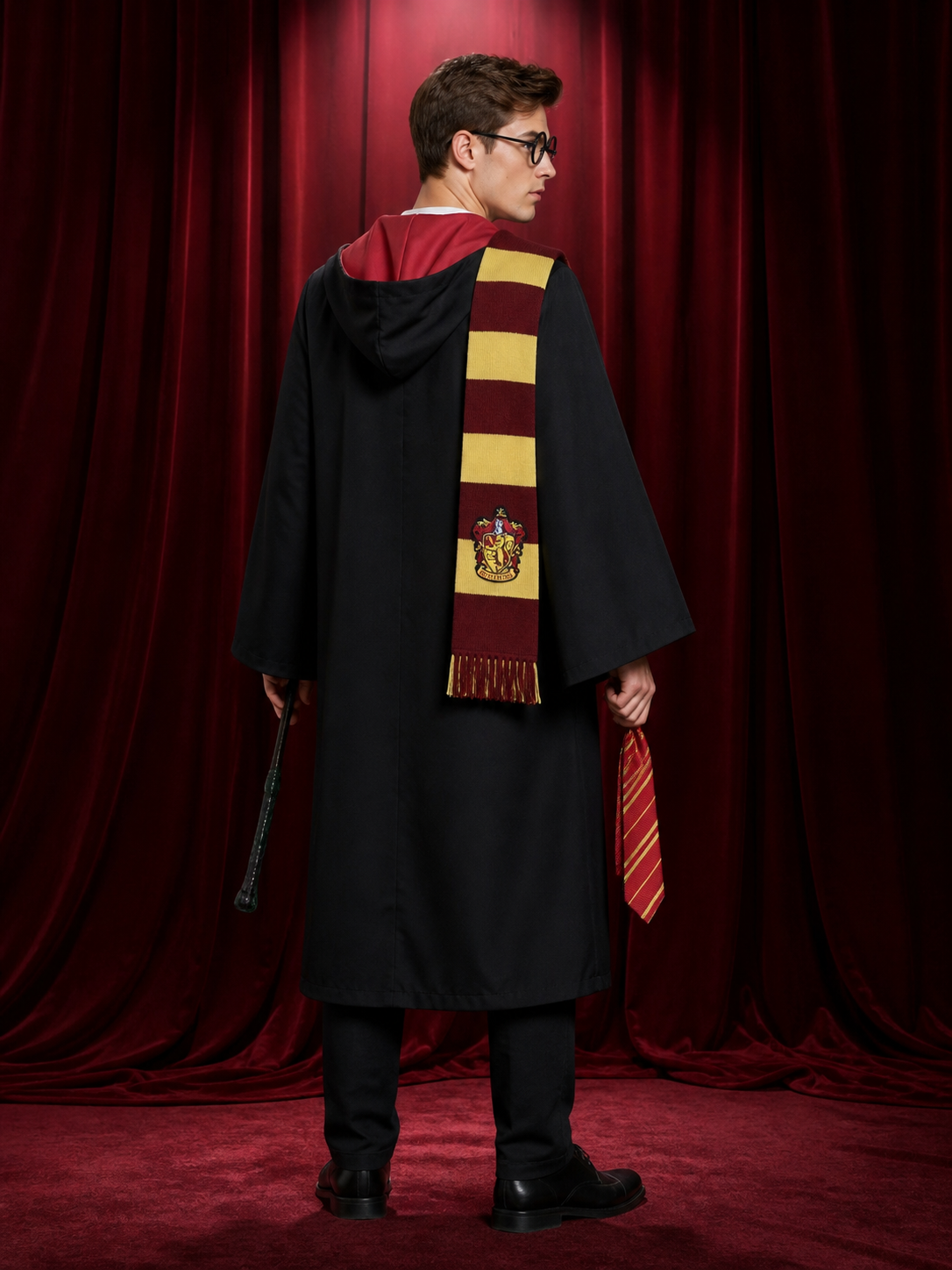 Gryffindor-Style Hooded Robe for Cosplay back view