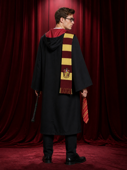 Gryffindor-Style Hooded Robe for Cosplay back view