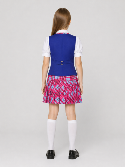 Barbie Cosplay Dress with Vest and Tie, Pleated back view