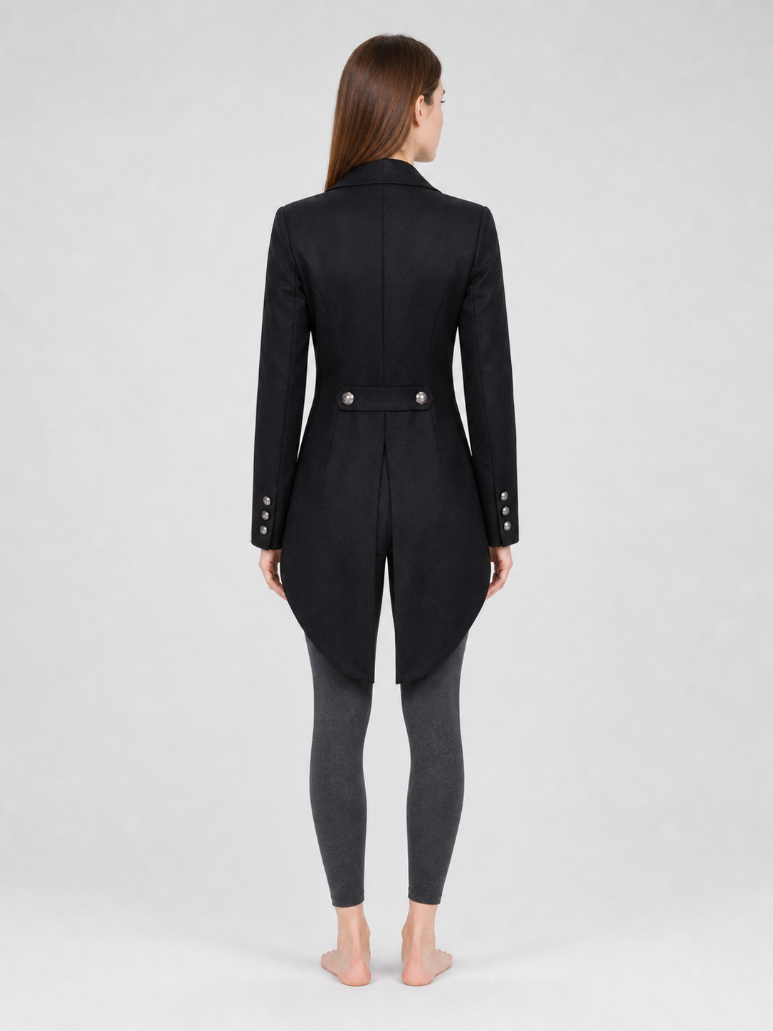 Black Tailcoat Jacket with Lapels and Buttons