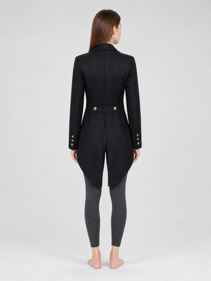 Black Tailcoat Jacket with Lapels and Buttons