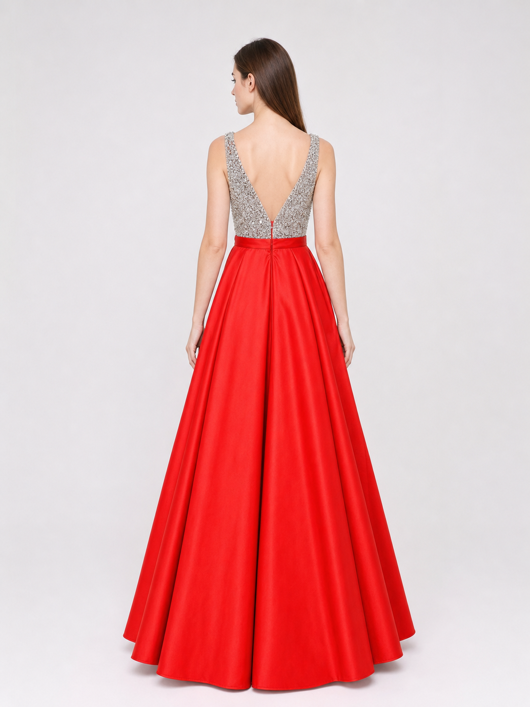 Floor-Length Evening Dress with a Deep V-Neckline