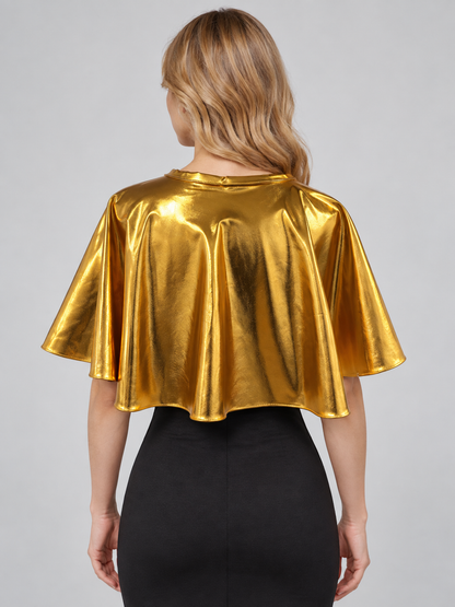 Short gold cape with ties at the neckline