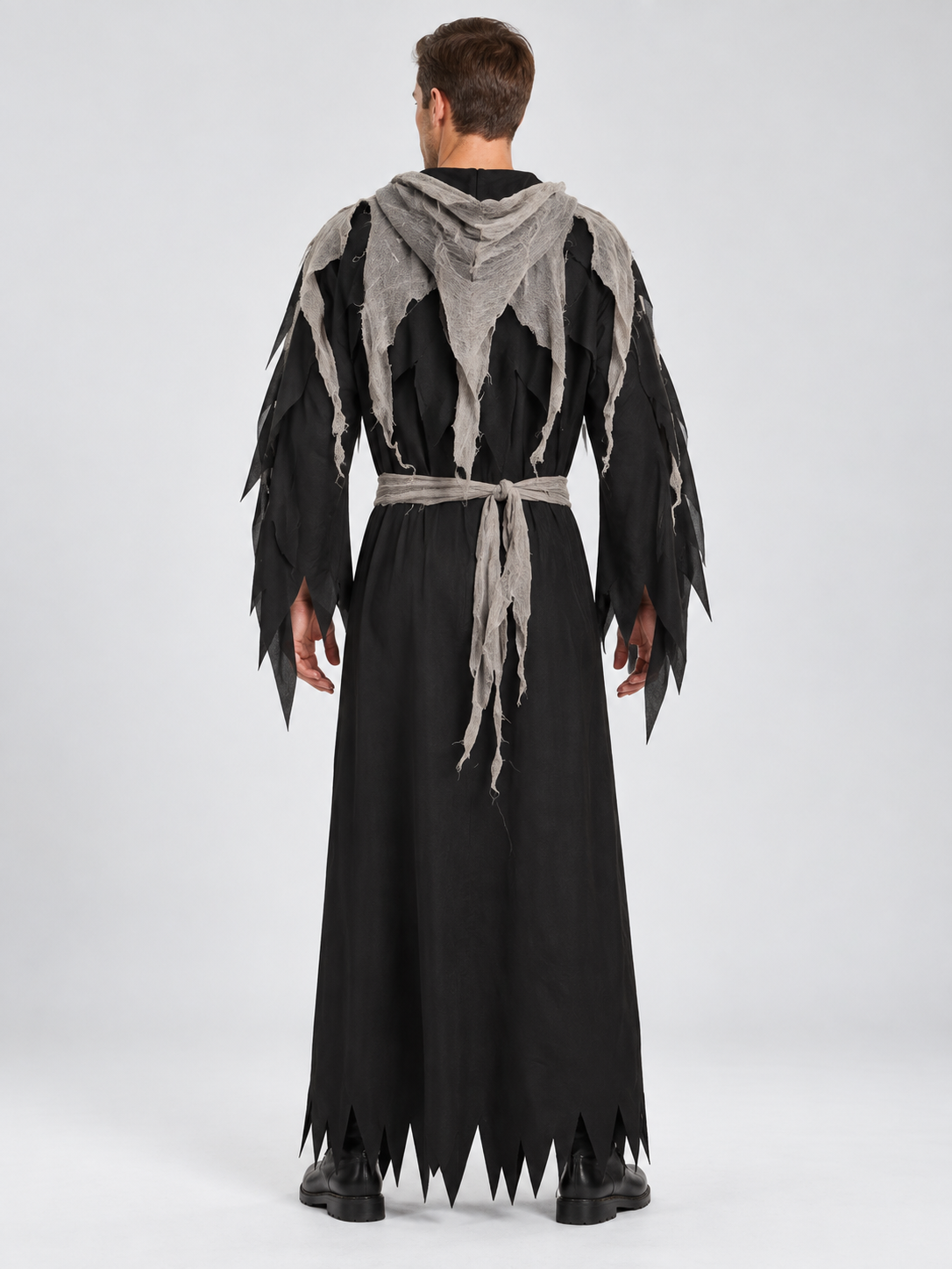 Black and Gray Vampire Costume with Hood and Belt