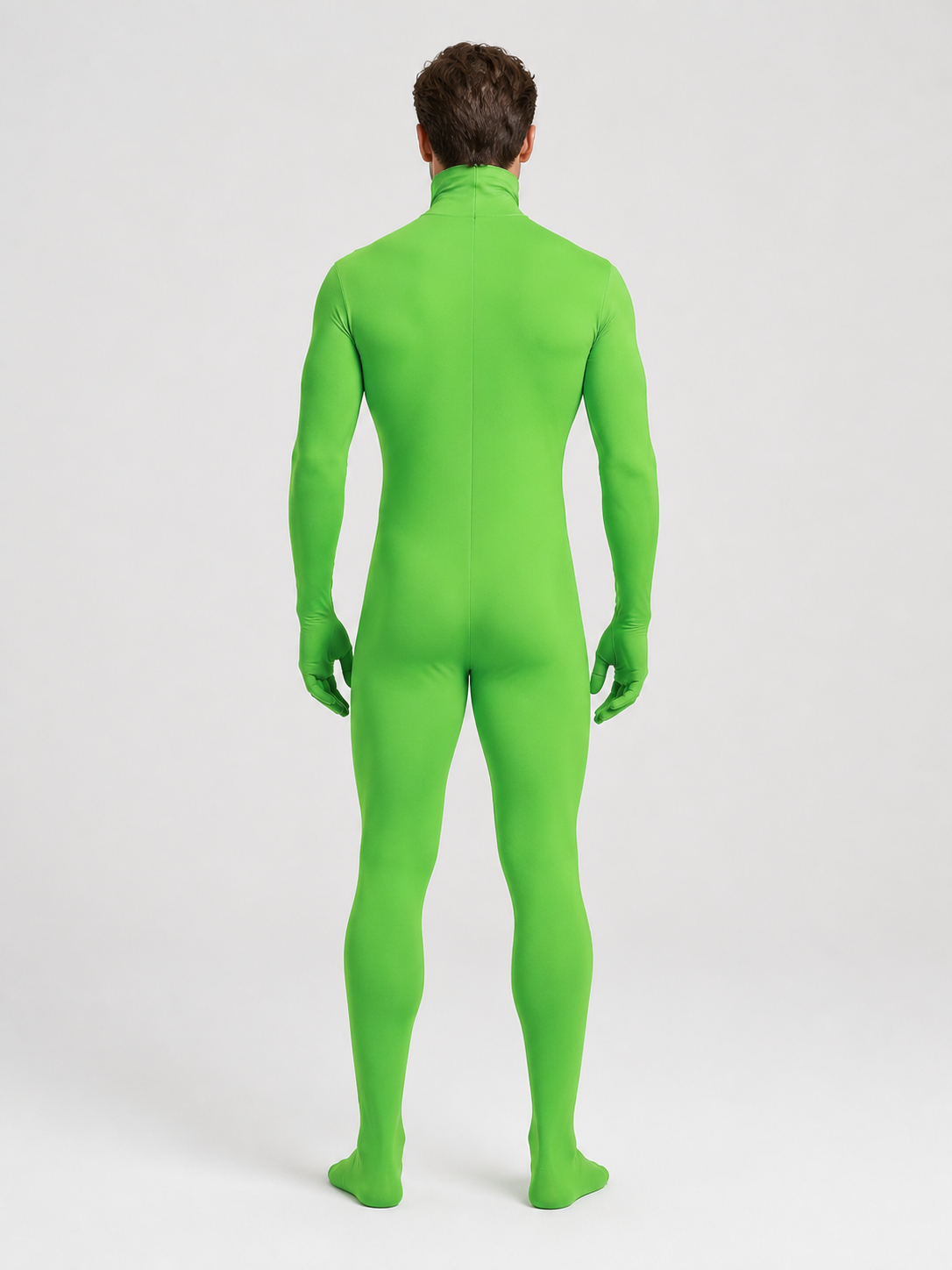 Green skin-tight jumpsuit for chroma key and Halloween back view