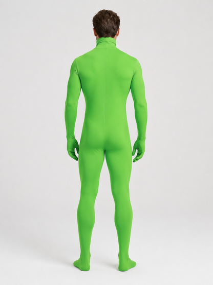 Green skin-tight jumpsuit for chroma key and Halloween back view