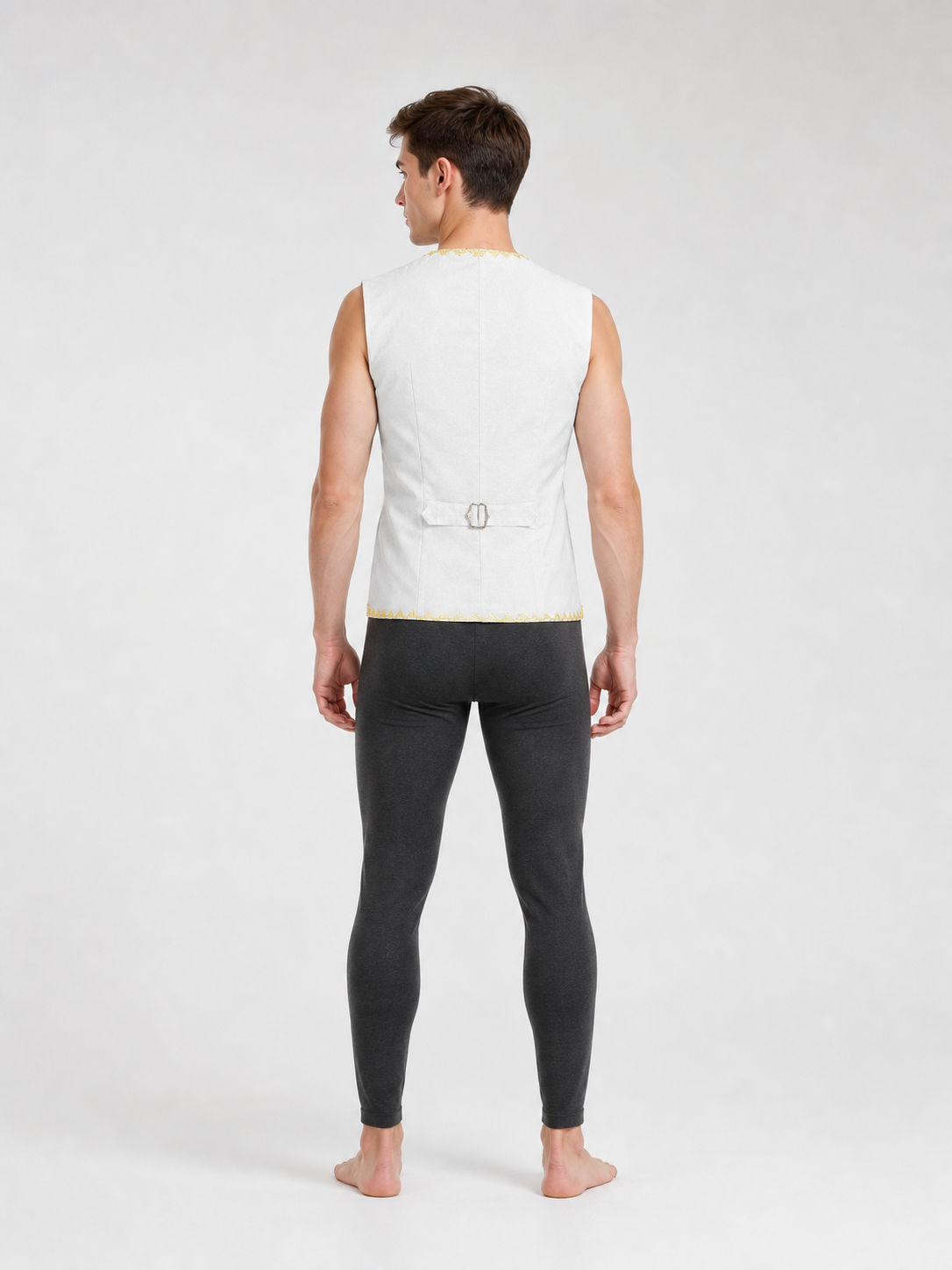 White Sleeveless Decorative Vest with Gold Trim