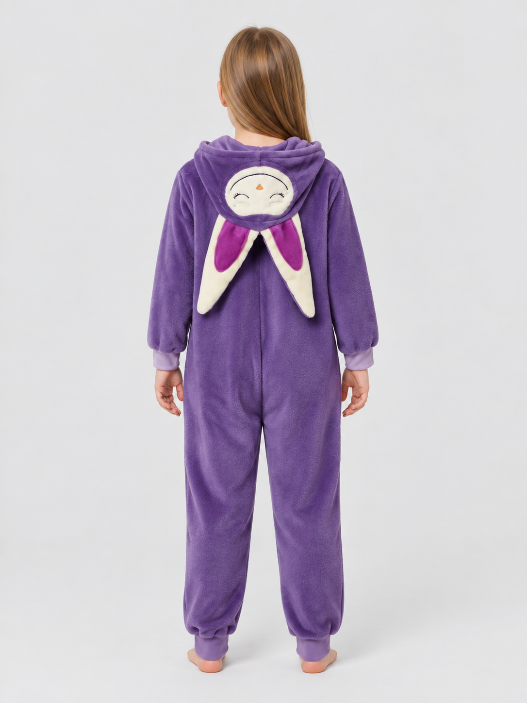 Kids' Purple Hooded Pajama Jumpsuit with Ears