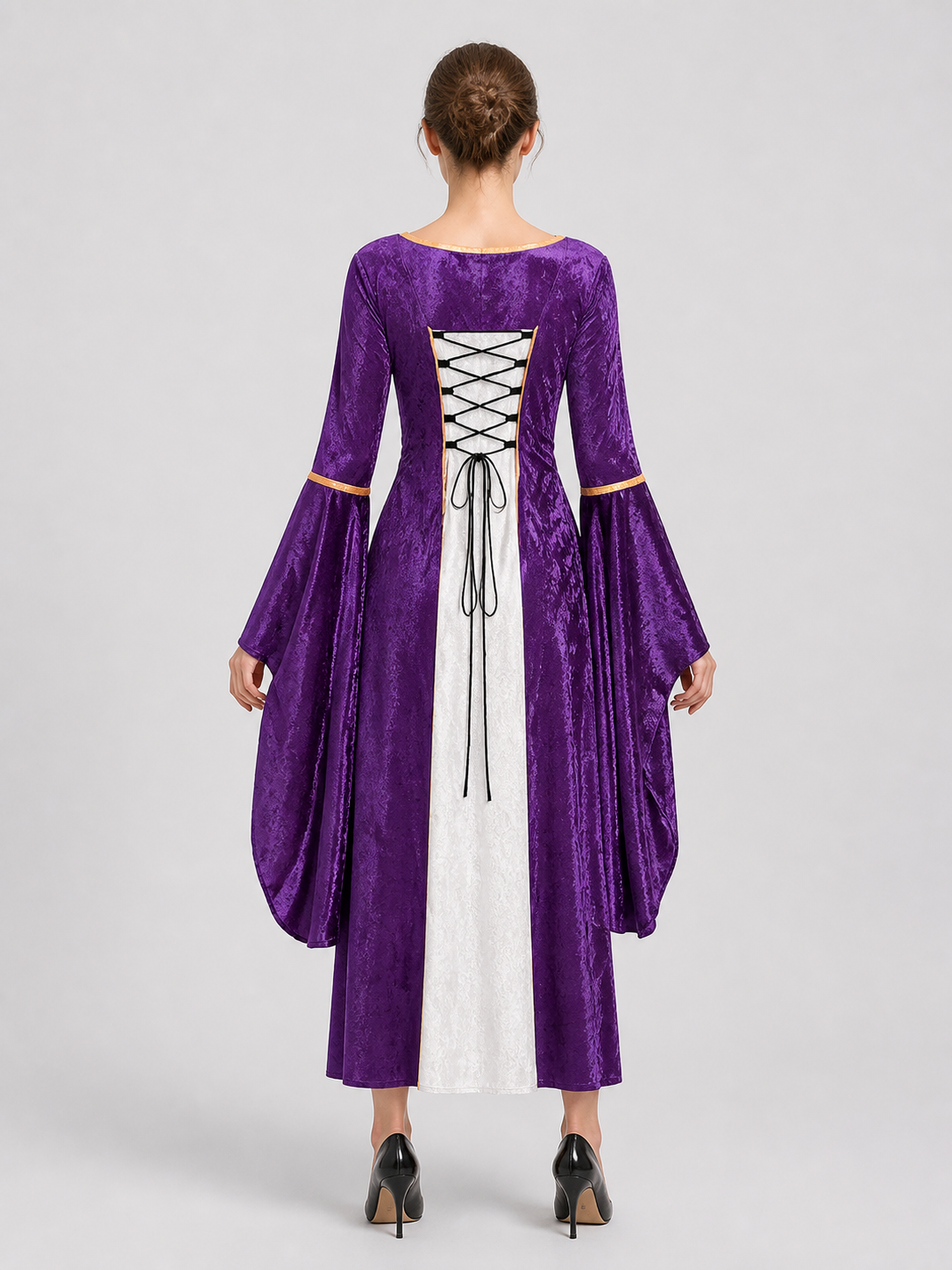 Long Medieval-Style Dress with Sleeves back view