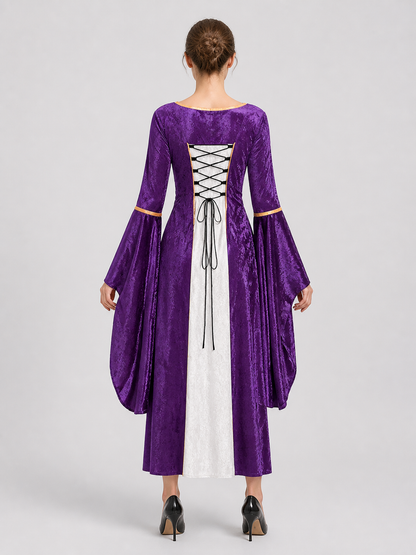 Long Medieval-Style Dress with Sleeves back view