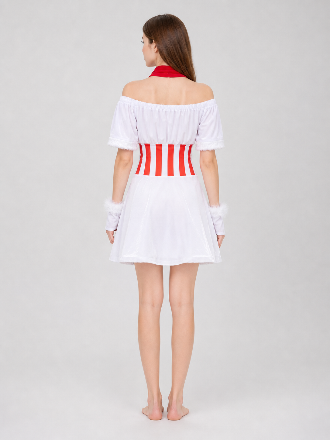 White New Year's Costume Dress with Red-and-White Stripes back view