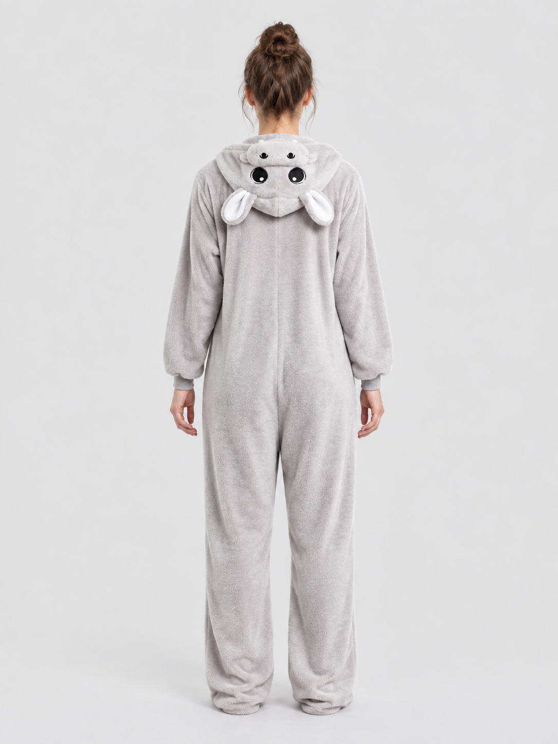 Hooded Pajama Jumpsuit with Animal Face, Light Gray