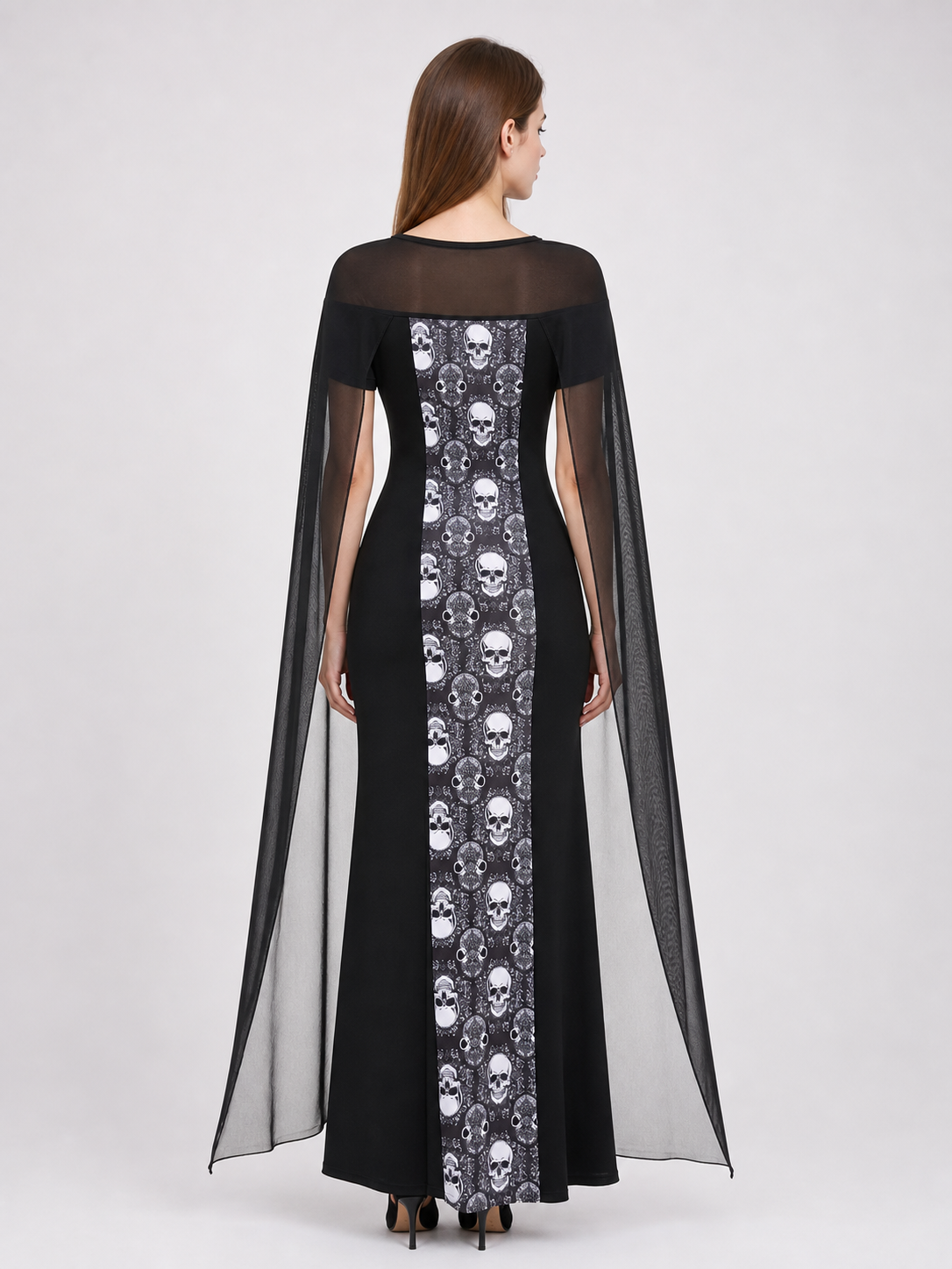 Gothic Carnival Costume with Dress and Cape back view
