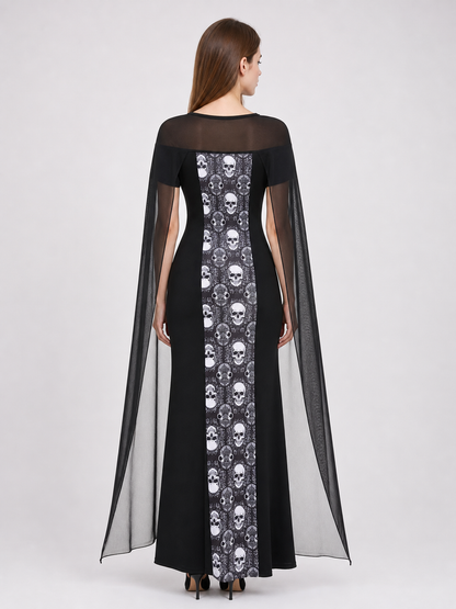 Gothic Carnival Costume with Dress and Cape back view