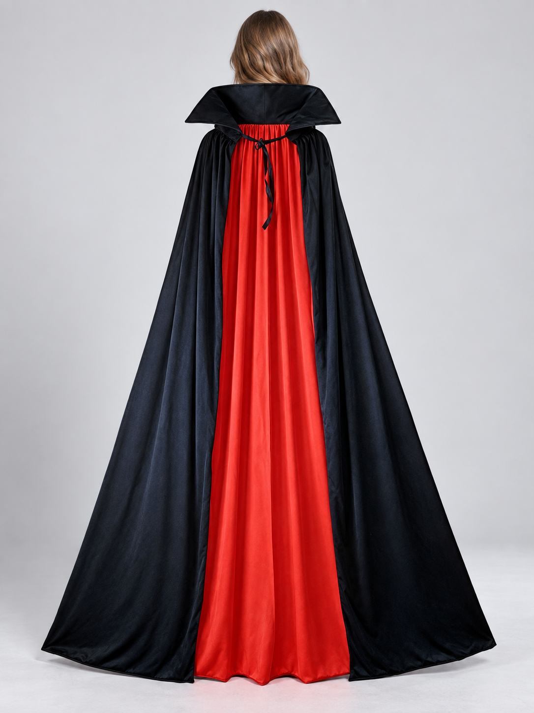 Long Black and Red Carnival Cape with Collar