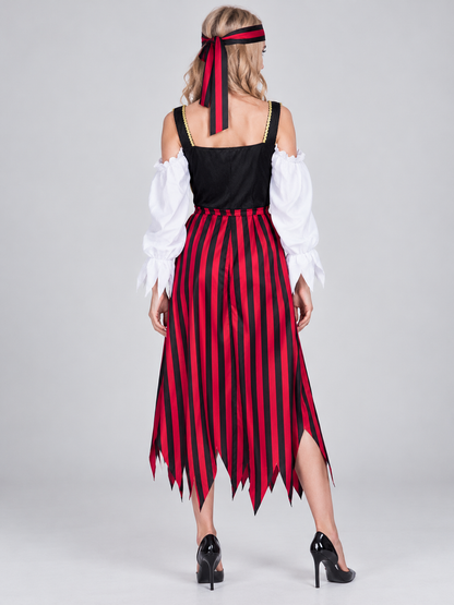 Pirate Carnival Costume with Striped Dress and Headband
