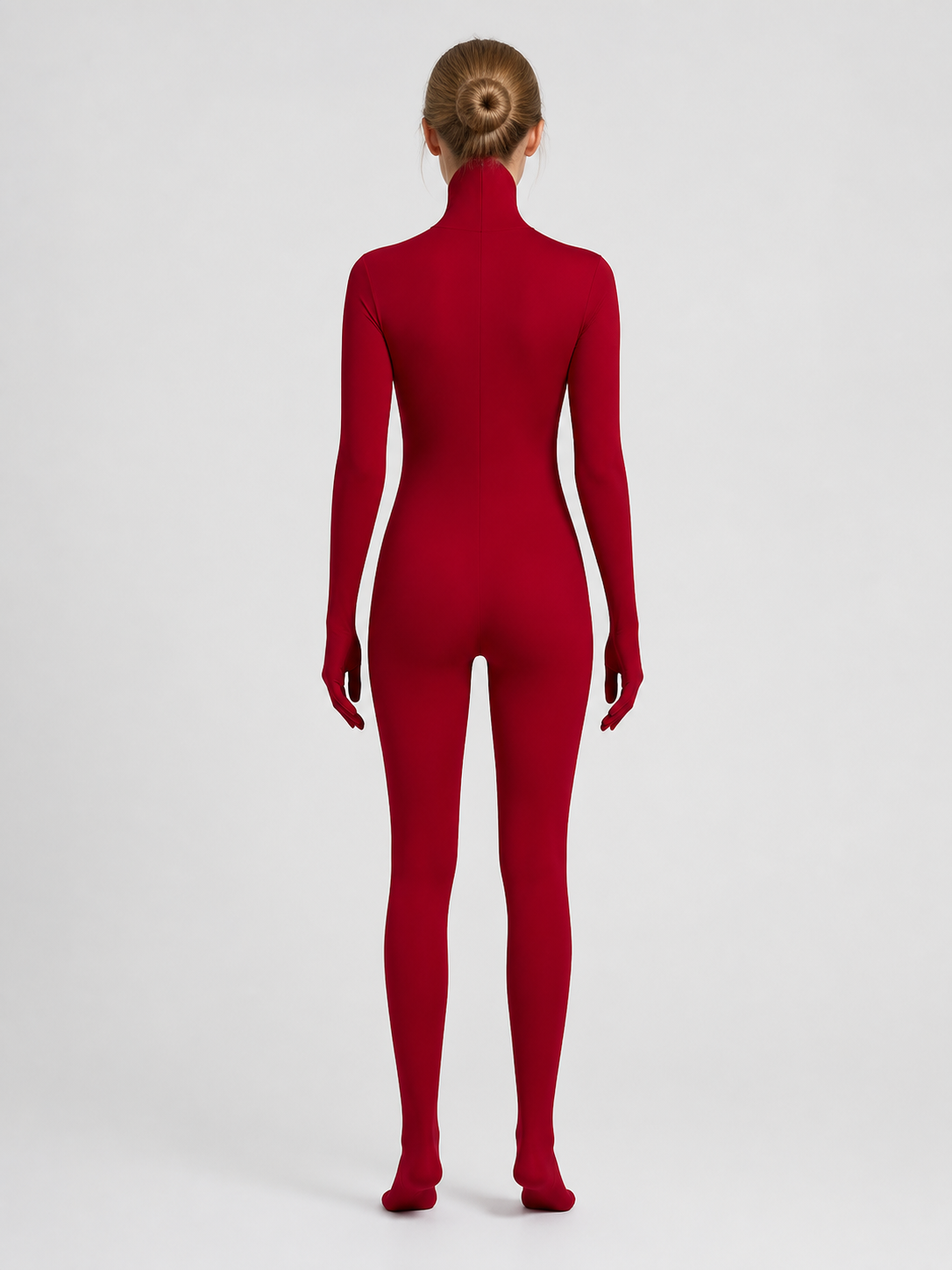 Burgundy Form-Fitting Hooded Halloween Bodysuit back view