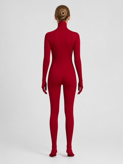 Burgundy Form-Fitting Hooded Halloween Bodysuit back view