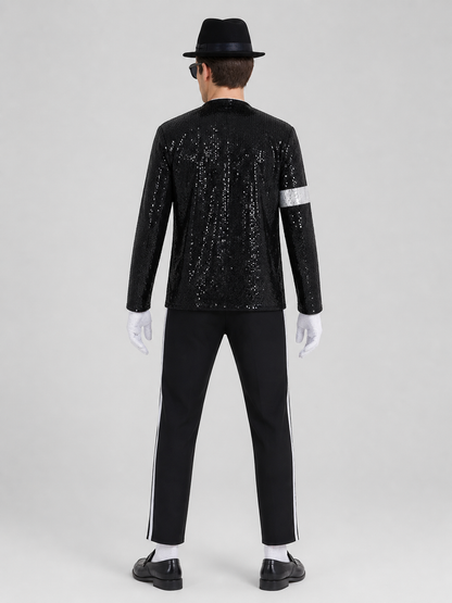MJ Sequin Stage Costume with Hat and Gloves back view