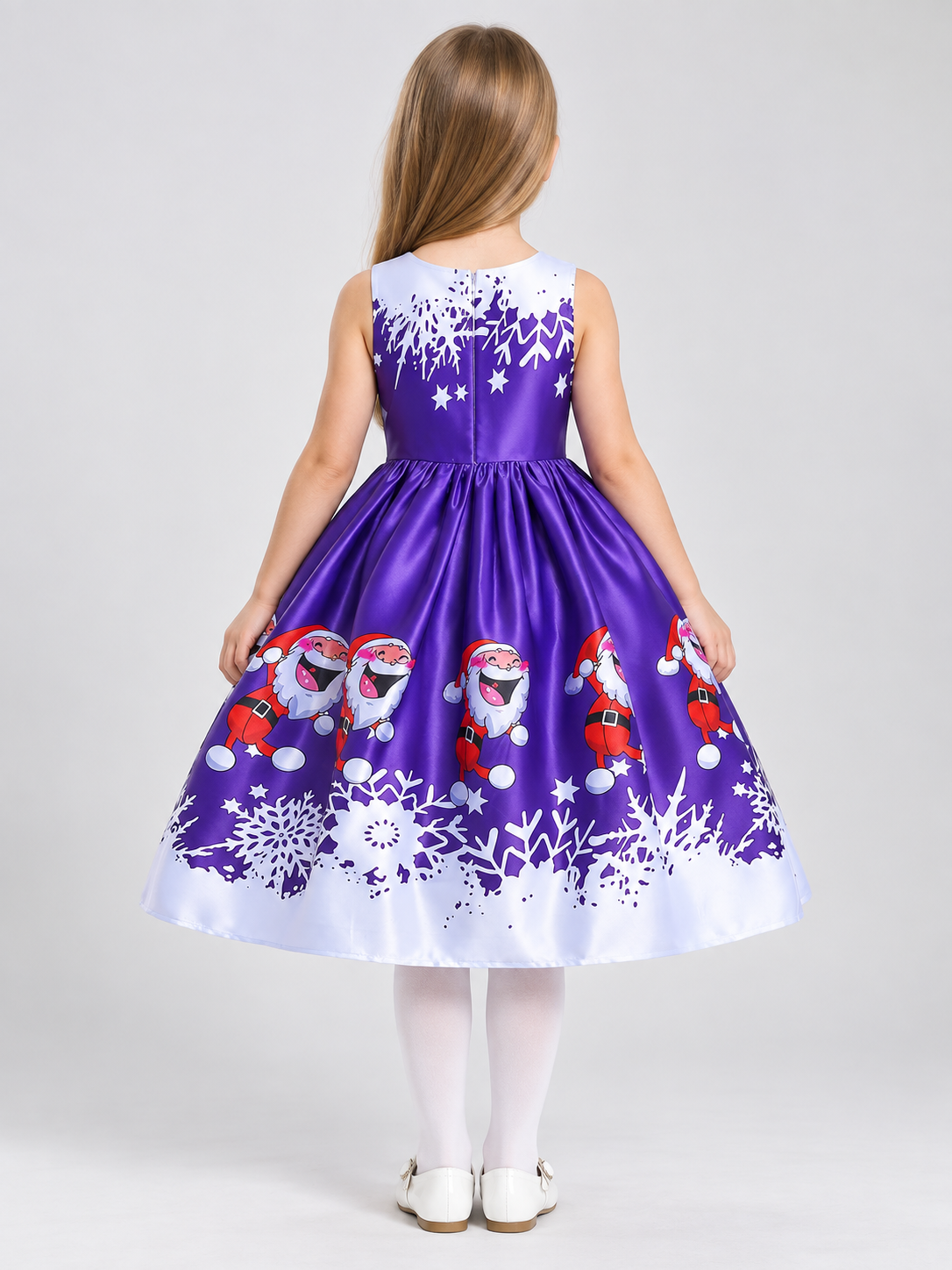 Purple Girls' Dress with Christmas Print