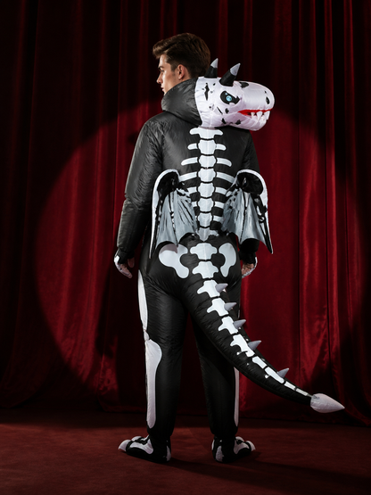 Adult Dragon Skeleton Costume Jumpsuit with Wings and Tail back view