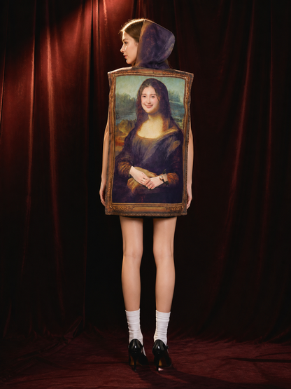 Funny Mona Lisa Costume Jumpsuit with Classic Painting Frame for Halloween back view