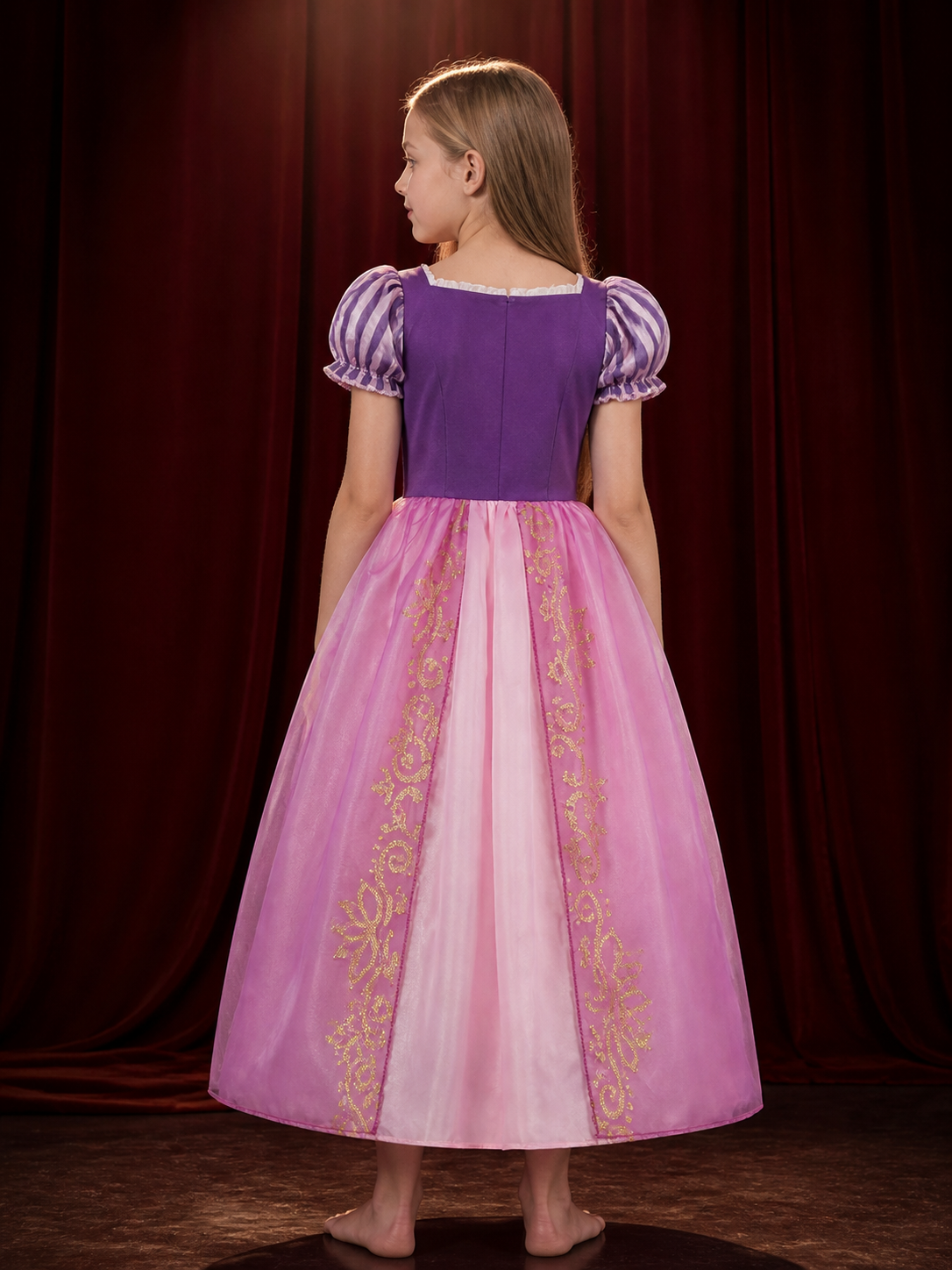 Little Girls' Rapunzel Cinderella Princess Halloween Costume Dress, Purple Pink