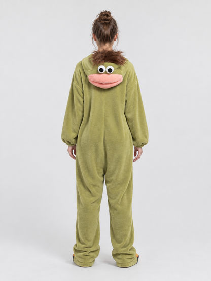 Olive Green Pajama Jumpsuit with Cartoon Design