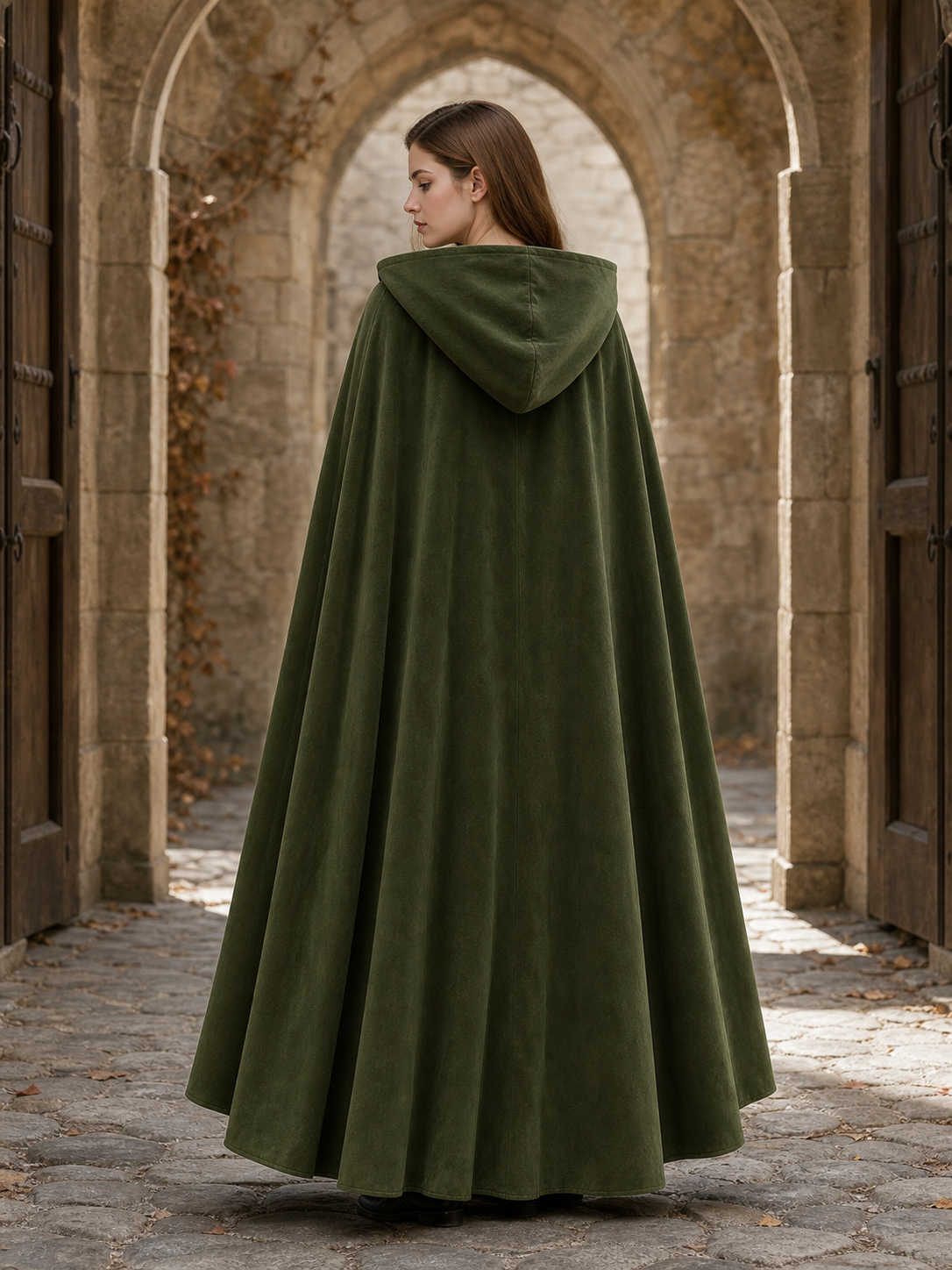 Long Green Hooded Costume Cloak