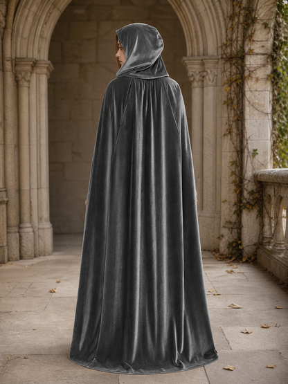 Gray Hooded Long Costume Cape