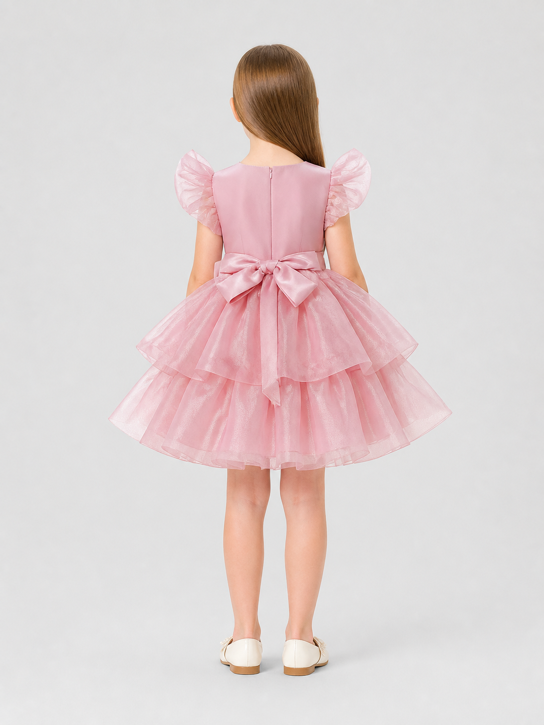 Full Princess Dress with Floral Decoration for Weddings back view