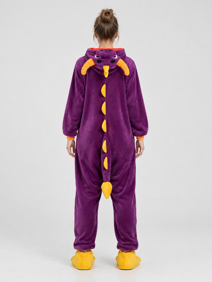 Purple Hooded Pajama Jumpsuit with Yellow Panel