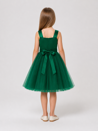 Girls' Green Tutu Dress with Flowers back view