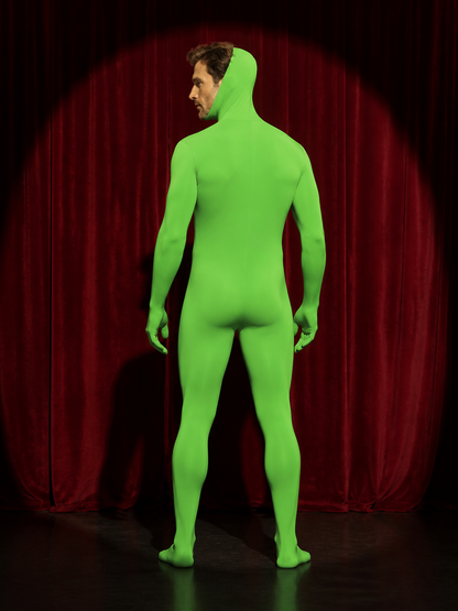 Kids Fluorescent Green Zentai Full-Body Jumpsuit Cosplay Costume, Stretch back view
