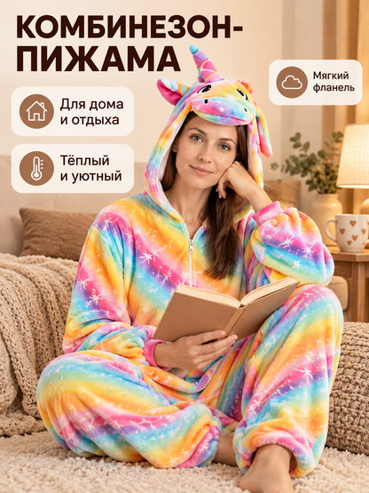 Flannel Hooded Pajama Jumpsuit with Face