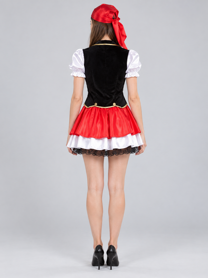 Pirate Costume: Black-Red-White Dress, Belt, Bandana