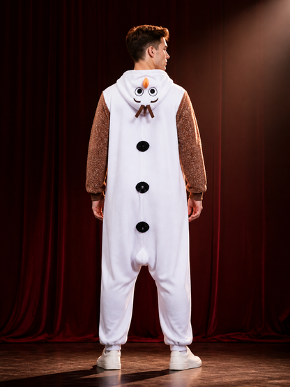 Snowman Character One-Piece Costume, Hooded Long-Sleeve Outfit back view