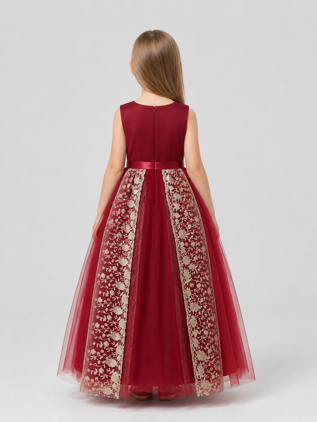 Princess Dress with Gold Embroidery, Full-Skirted Maxi back view