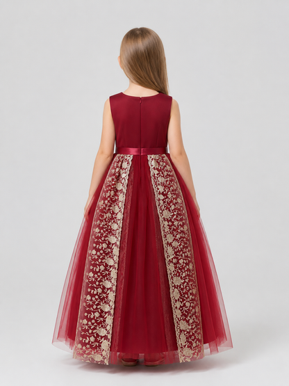 Princess Dress with Gold Embroidery, Full-Skirted Maxi back view