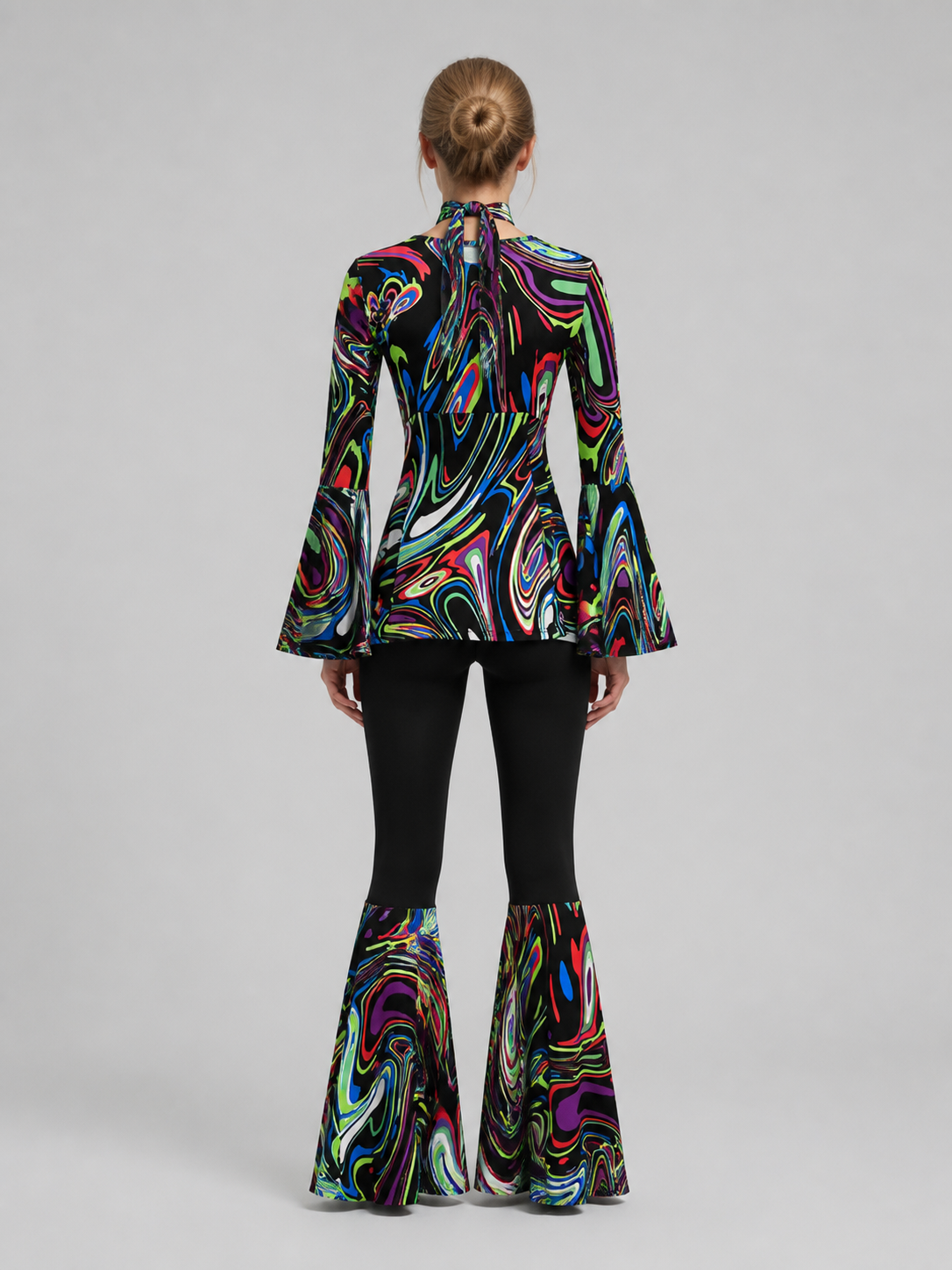 Disco Costume with Psychedelic Print, Flared Pants back view