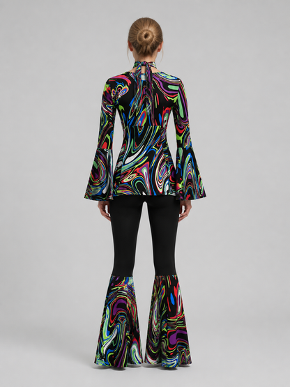 Disco Costume with Psychedelic Print, Flared Pants back view
