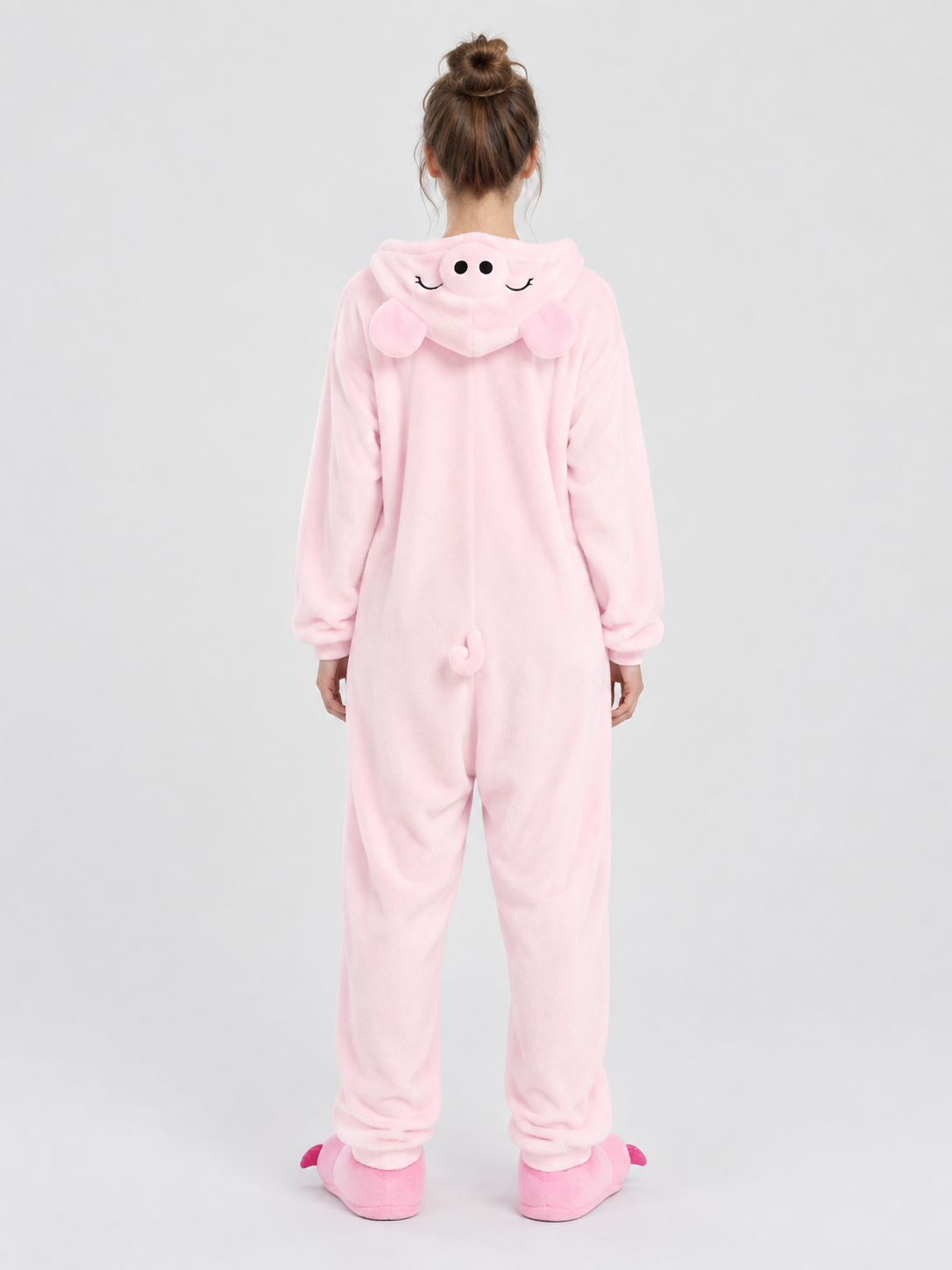 Kids' Pink and White Hooded Pajama Jumpsuit with Ears