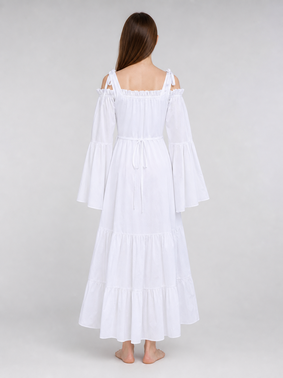 Retro-Style Embroidered Lace-Up Maxi Dress