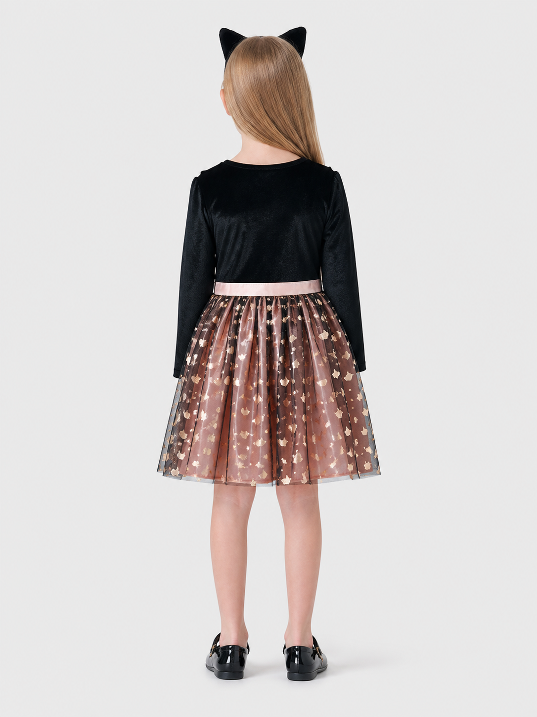 Carnival Dress with Cat Print and Full Skirt back view
