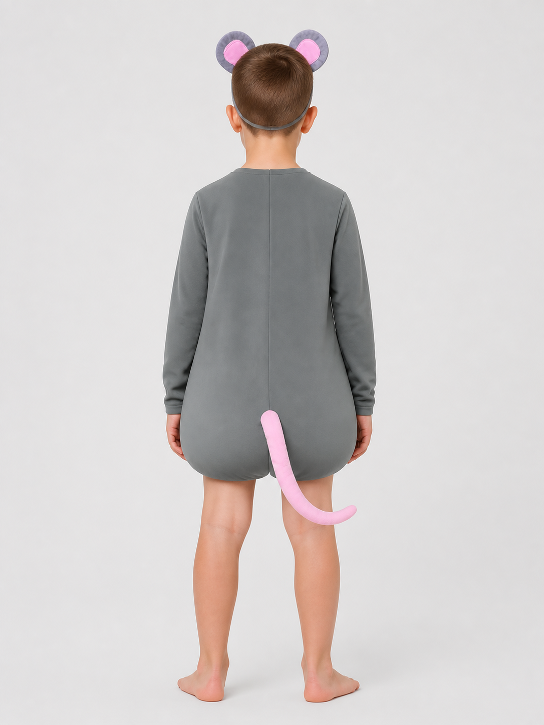 Gray Mouse Onesie with Ears and Tail back view