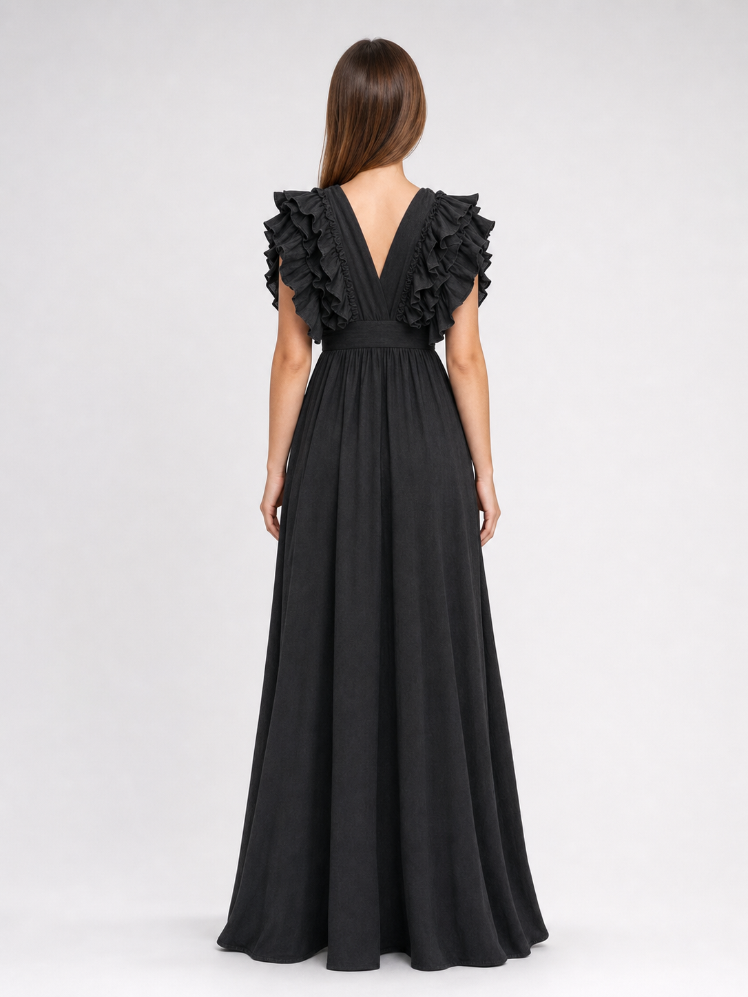 Floor-Length Evening Dress with a Deep V-Neckline