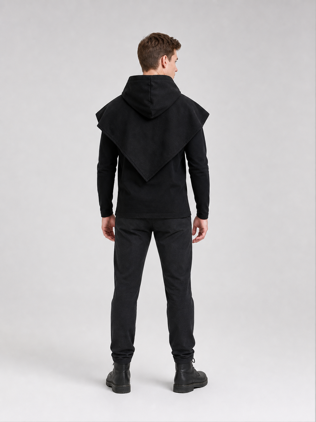Black Carnival Cloak with Hood and Mask back view 7