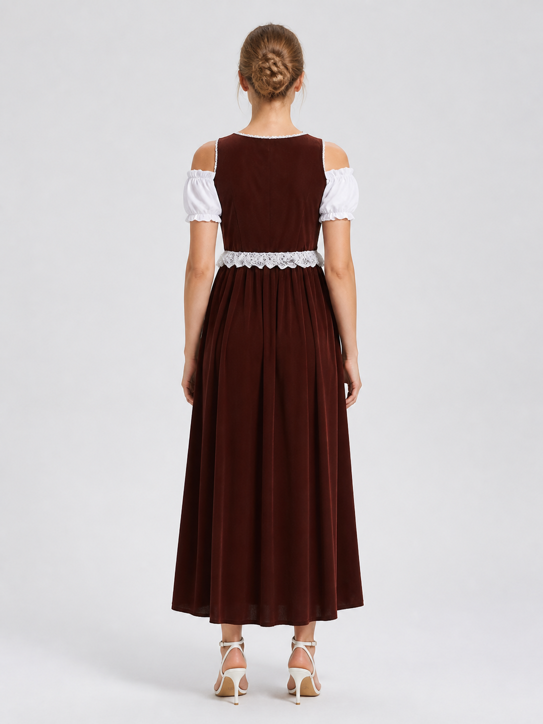 Long Brown and White Cosplay Dress with Lace back view