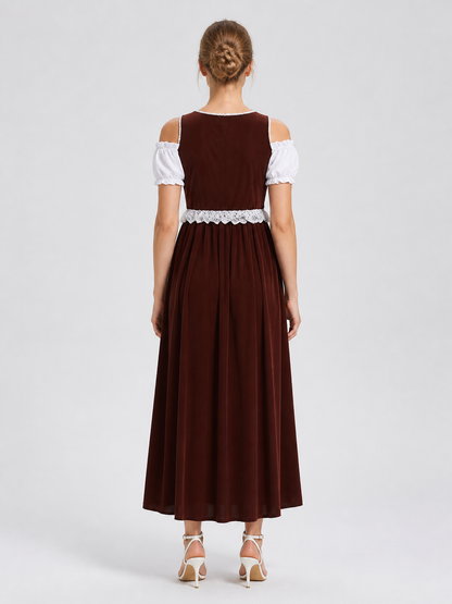 Long Brown and White Cosplay Dress with Lace back view